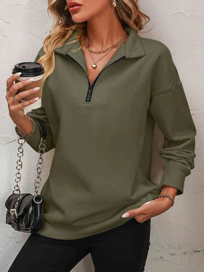 Womens Zip-Up Dropped Shoulder Sweatshirt - Image 9